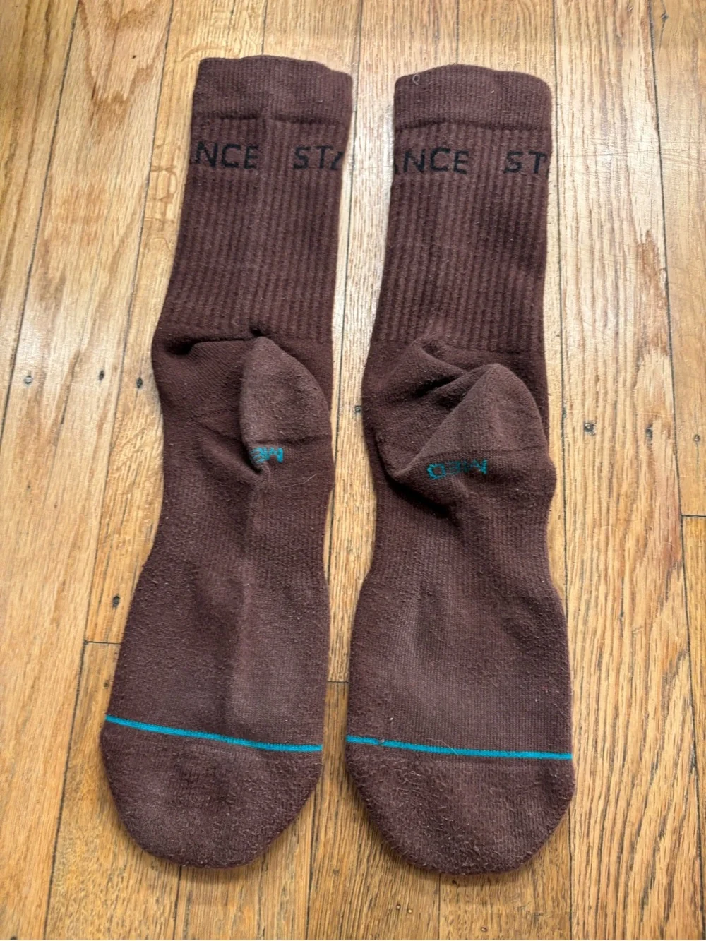 Stance Brown Crew Socks with Teal Accent